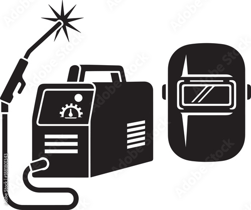Welding machine and helmet icon set