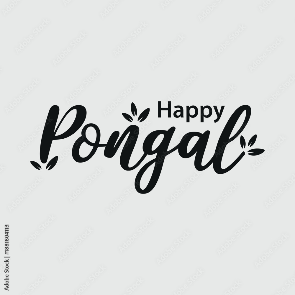 Fototapeta premium Happy Pongal Holiday Harvest Festival of Tamil Nadu South India. Hand lettering typography, modern brush ink calligraphy. Vector illustration for greeting card, poster, banner, social media post