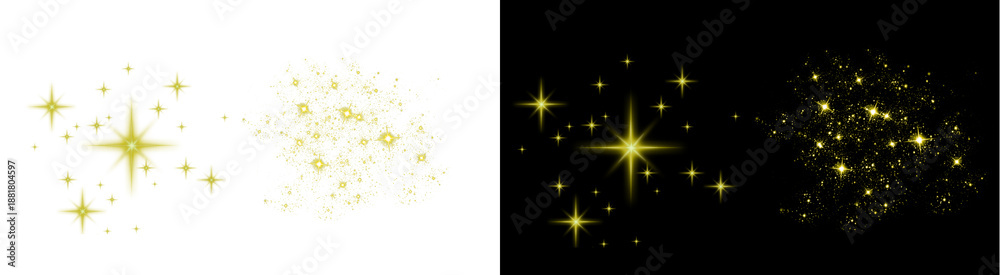 Obraz premium PNG image Collection of glowing yellow and gold sparkle star dust effects suitable for magical holiday design assets on transparent background