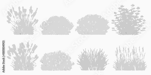 a collection of various gray bush silhouettes isolated on a white background