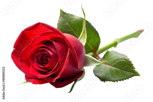 Red Rose with Green Leaves on Black Background flower