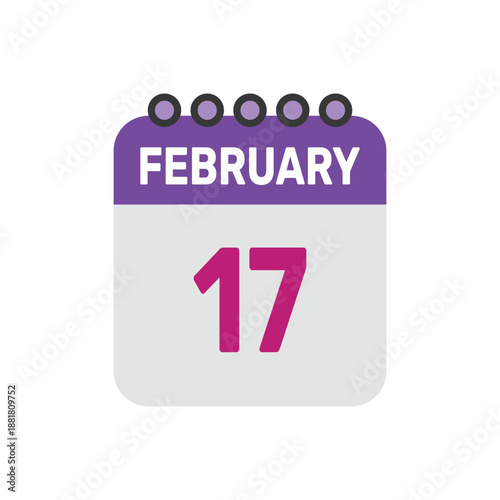 february 17 icon vector begins with colorful calendar page