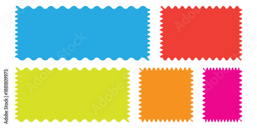 Colorful rectangle postage stamp and labels icon set vector. Wavy, serrated edges mockup postage stamps symbol. vector illustration.