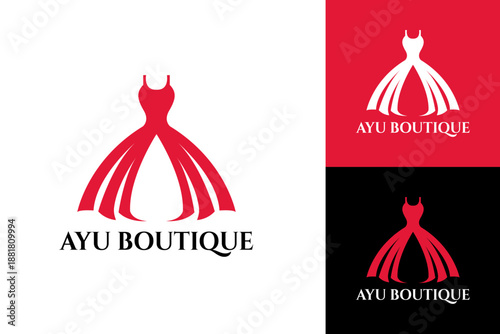 Elegant feminine fashion logo featuring a flowing dress silhouette. Perfect for clothing brands, boutiques, bridal shops, fashion designers, beauty businesses, and modern brand identity designs.