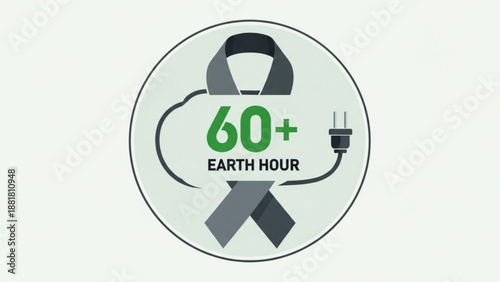 Earth Hour Logo with Ribbon and Plug Symbolizing Energy Conservation