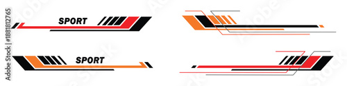 Dynamic sport car body side sticker design icon set vector. Sport stripes car modification, body racing decals for tuning symbol. vector illustration.