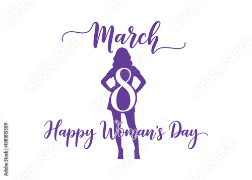 8 eight day date March month joyful Woman's Day text font calligraphy hand-written vibrant lettering script
