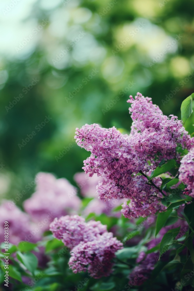 Obraz premium Lush purple lilac blossoms in bloom against a green foliage background