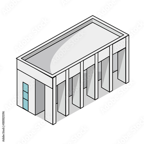 公共施設や観光施設にある屋根付き回廊・通路のイラスト素材