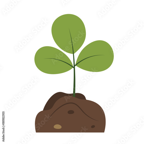 Vector illustration of green sprout or sapling growing from soil. Concept of growth, new life, development, ecology, and sustainability.