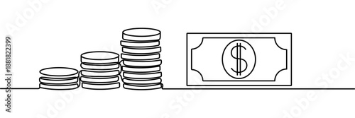 Line money cash one continuous finance art graph financial icon coin single. Growth one line money chart sketch cash concept hand investment business Editable stroke