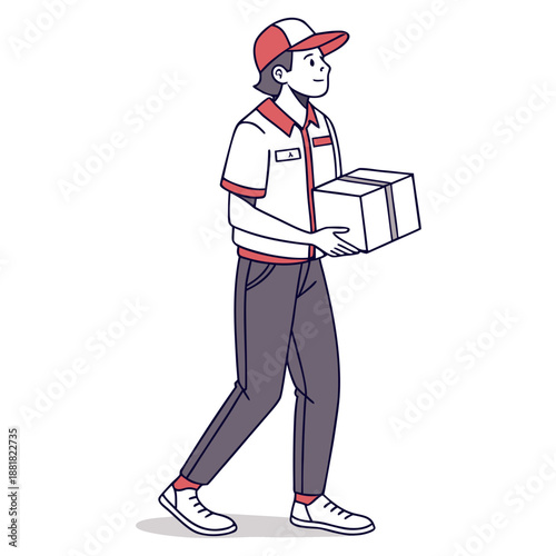 Delivery Man Holding a Cardboard Package Vector Illustration