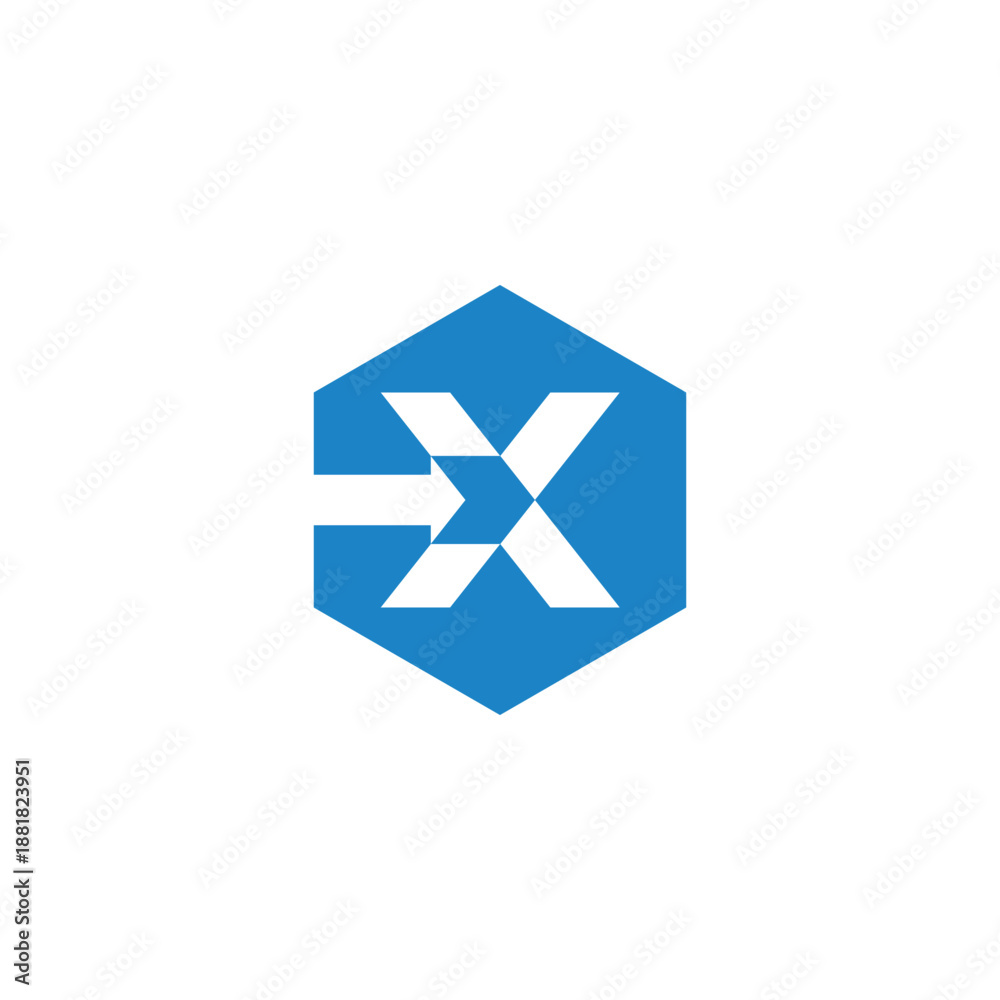 Obraz premium Dynamic blue hexagon logo featuring a stylized letter X, creatively integrated with a forward-pointing arrow to represent direction, movement, and innovative solutions for business and technology