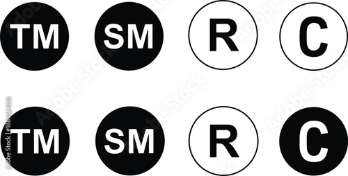 Black and White Circles with TM SM RC Symbols on White Background vector illustration