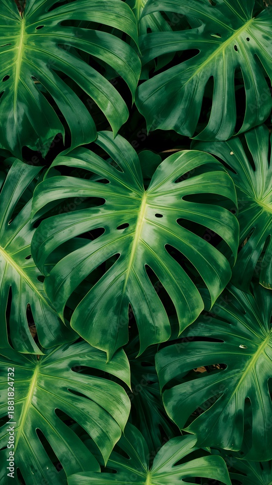 Fototapeta premium Close-up of vibrant Monstera leaves creating a lush, tropical texture