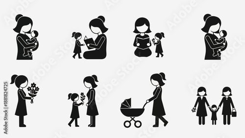 Mother and Child Silhouette Illustrations Collection.