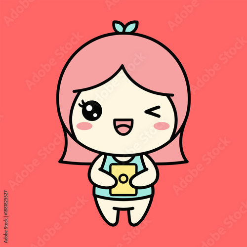 Cute cartoon girl with ponytail isolated on transparent background