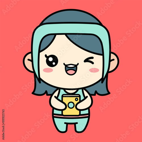 Cartoon girl with camera isolated on transparent background