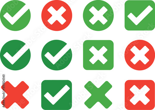 Diverse collection of validation and selection icons, indicating approval or rejection