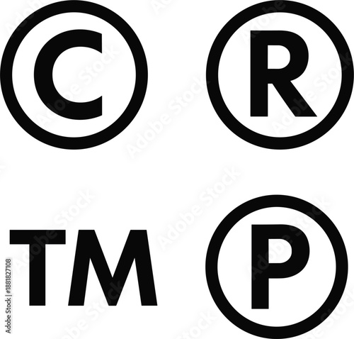 Copyright trademark and registered symbol icons with a patent symbol vector illustration