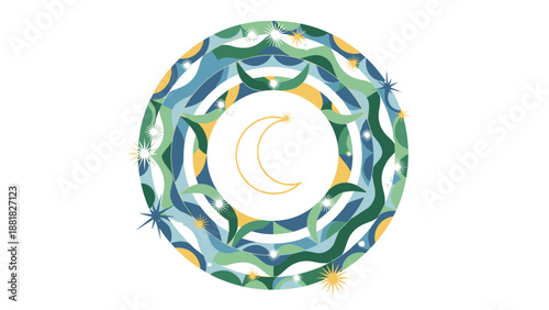 Abstract Moon and Stars Mandala Design, Generative AI.
