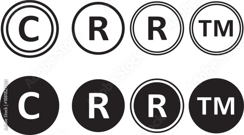 Copyright Trademark Registered Symbols Set In Circles And Rectangles Keywords: copyright symbol, trademark symbol, registered