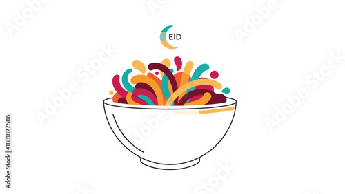 Colorful Abstract Shapes Bursting from a Minimalist Bowl Design, Generative AI.