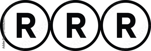 Three black circles with the letter R in bold white alphabet symbol