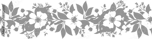 The image shows a decorative border or design element that includes stylized flower and leaf motifs. The design is symmetrical and repeats along the horizontal axis. The flowers have a simple, open sh
