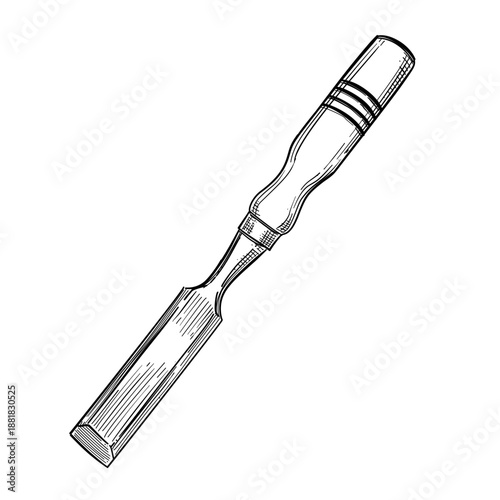 Wood chisel carpenter vector line art hand drawn illustration
