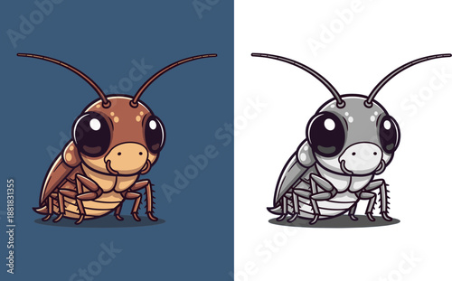 Cockroach icon set cartoon roach pest control symbol.