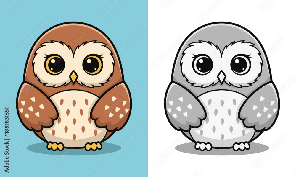 Obraz premium cartoon owl icon set brown and gray owl graphic.