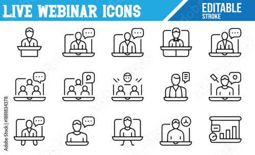 Editable stroke icons for virtual team meetings.