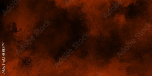 Eerie black background with billowing orange smoke on black background. old style dark orange grunge texture, brush painted . Old and grainy orange paper texture, vector,	