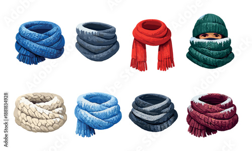 Assorted winter scarves with caucasian female in green hat