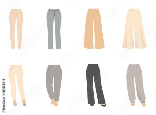 Stylish women's fashion pants in various modern designs and colors