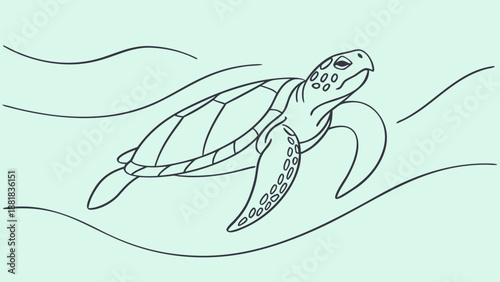 Graceful sea turtle glides through ocean waves, a symbol of marine life and tranquility.
