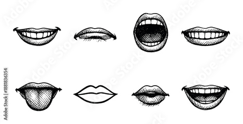 Hand-drawn mouth expressions on black background