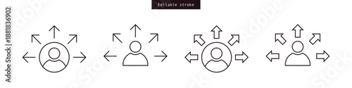 Opportunities icon with user and extend arrows icon symbol. Opportunity icon Human ways sign. Line, Outline, Editable Stroke