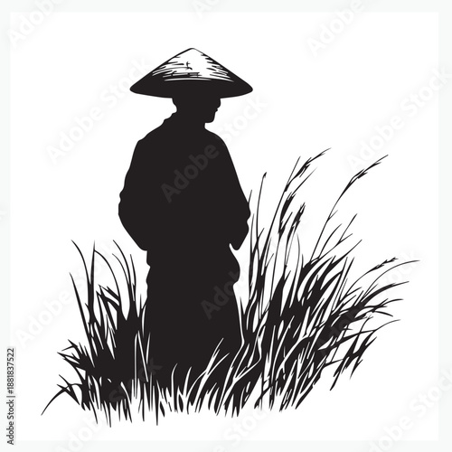 silhouette of a farmer with a hat