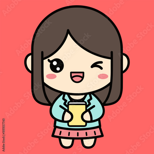 Cute cartoon girl smiling - isolated on transparent background