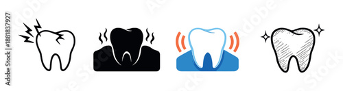 Illustration of tooth stages: pain, decay, health, and care