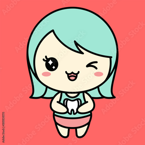 Cute cartoon girl character, isolated on transparent background