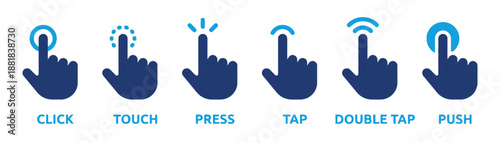 Gestures click touch press tap double tap and push vector icon set