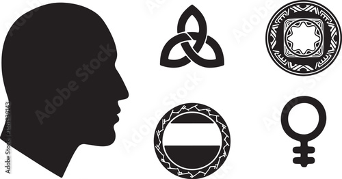 Silhouette of a person with various symbolic icons nearby