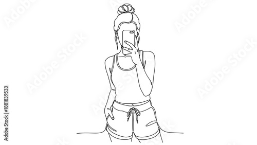 Wallpaper Mural A woman in athletic wear is talking on her phone while standing in a relaxed pose on transparent background Torontodigital.ca