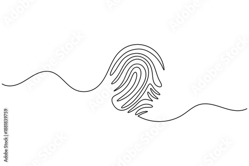Minimalist one line art fingerprint illustration for biometric security concept