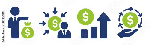 Investment vector icon set wealth money earnings