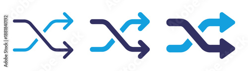 Intertwined arrows for shuffle option in several styles on white background