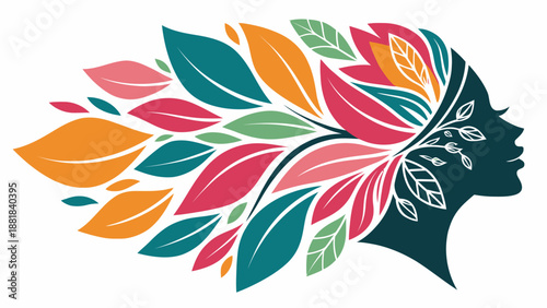 Modern Abstract Symbol of Feminine Power Using Organic Foliage and Leafy Textures, Botanical Concept Art